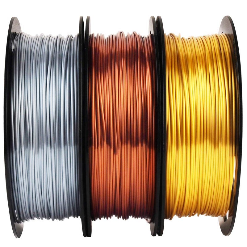 MIKA3D Shiny Silk Gold Silver Copper PLA Filament Bundle, 1.75mm 3D Printer Filament, Each Spool 0.5kg, 3 Spools Pack, with One 3D Printer Remove or Stick Tool MIKA3D - Image 2